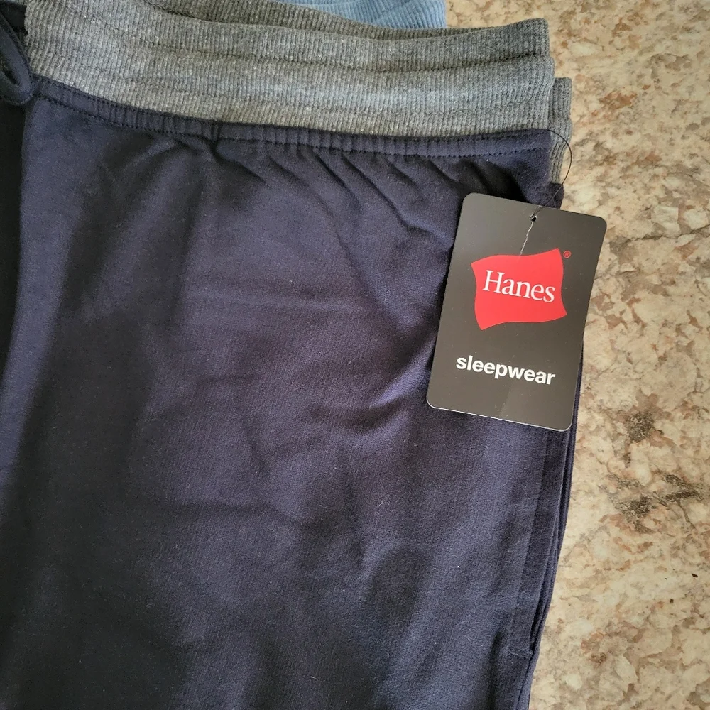 Hanes Cotton Dual Pack Lounge Shorts in Blue and Black NWT